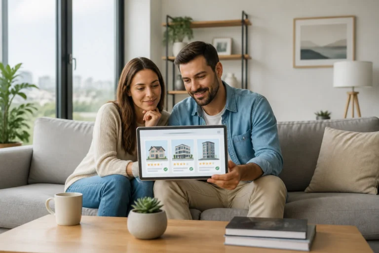 Couple cherchant une maison en ligne