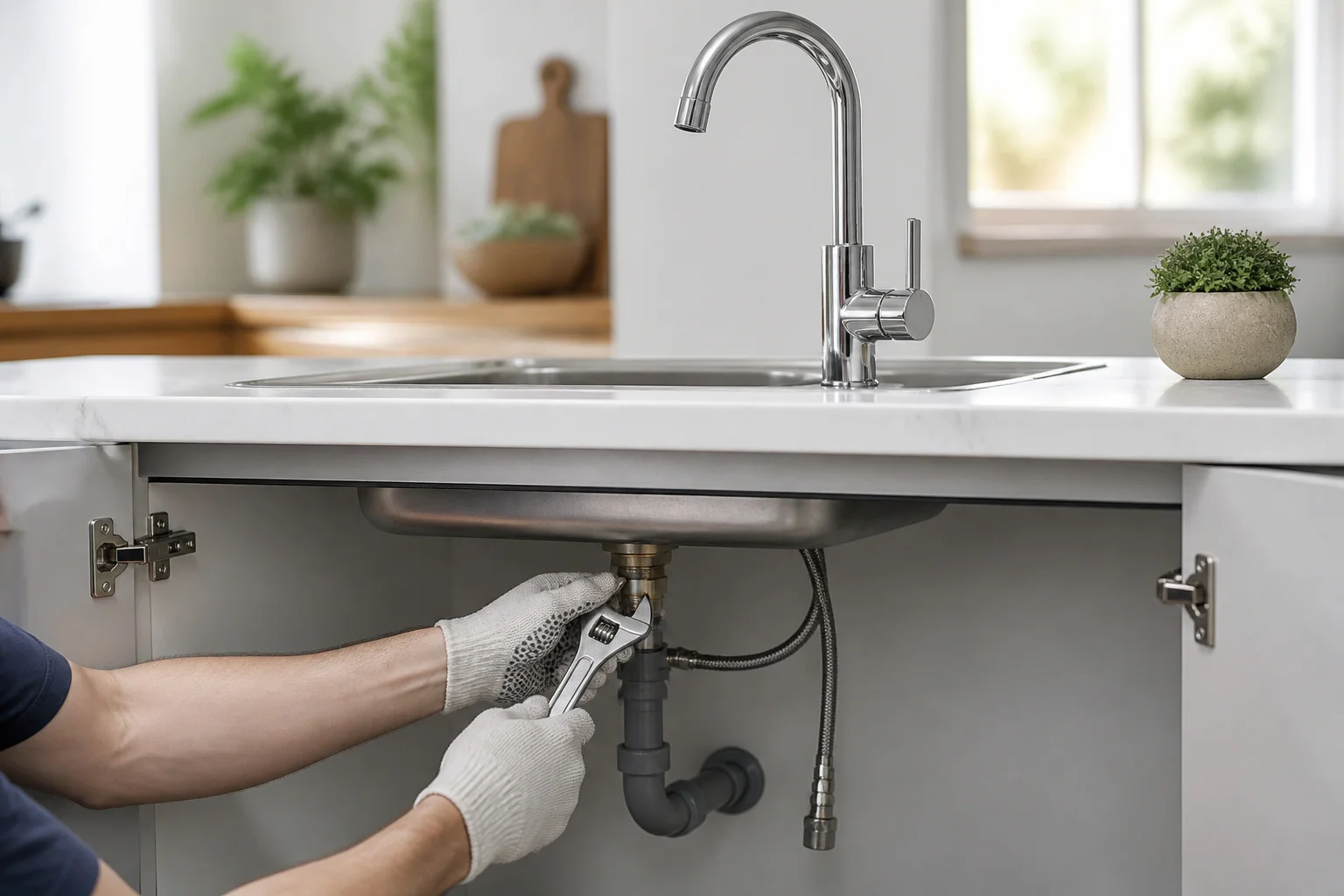 Installation robinet de cuisine moderne
