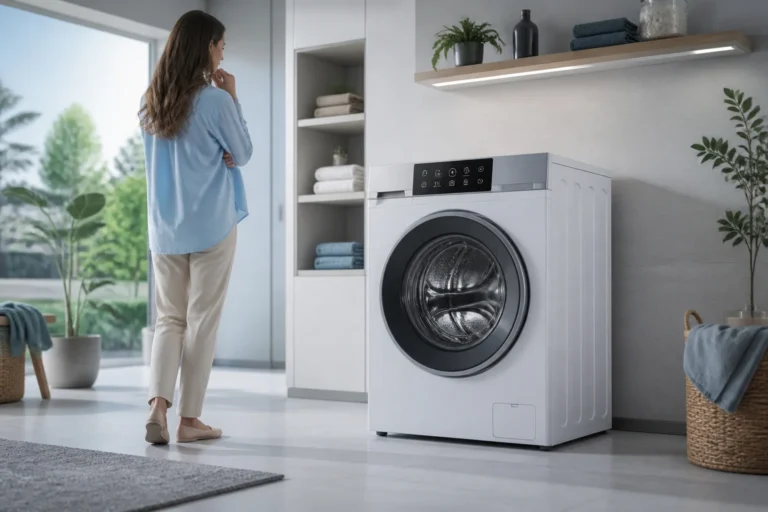 Lave linge moderne blanc et argent
