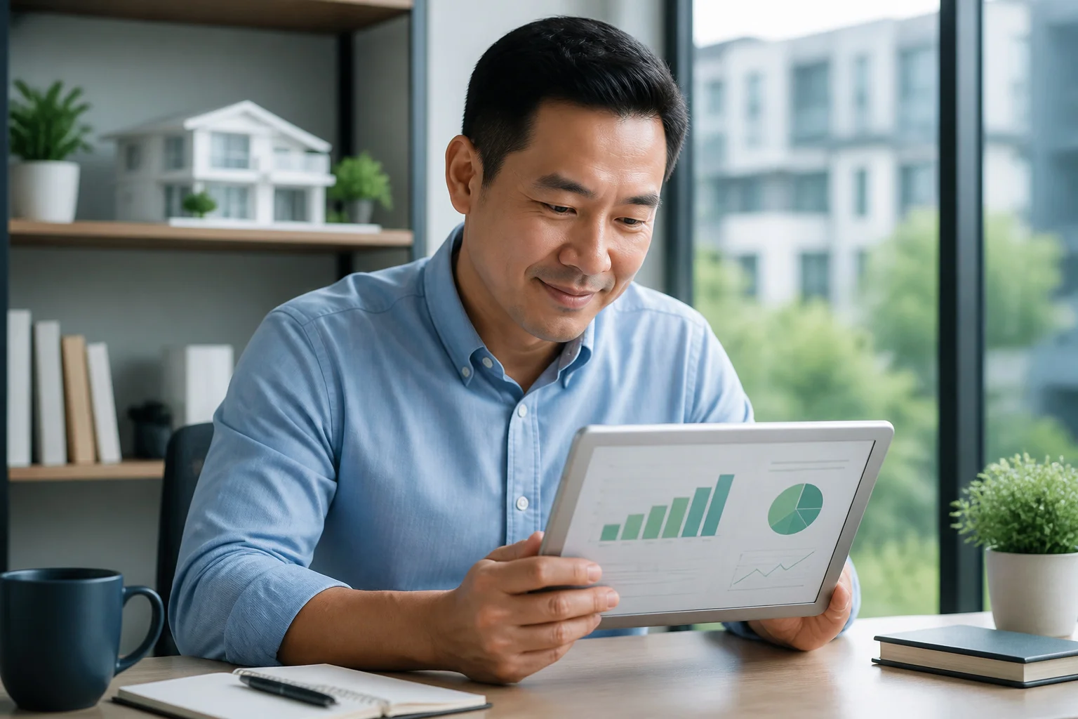 Homme daffaires analysant des donnees financieres