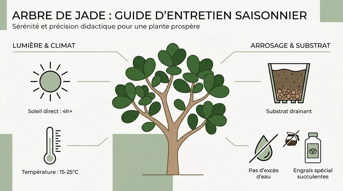 Arbre de jade en pot bénéficiant d'une lumière vive près d'une fenêtre
