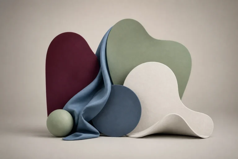 Palette tendance 2026 formes abstraites et couleurs douces