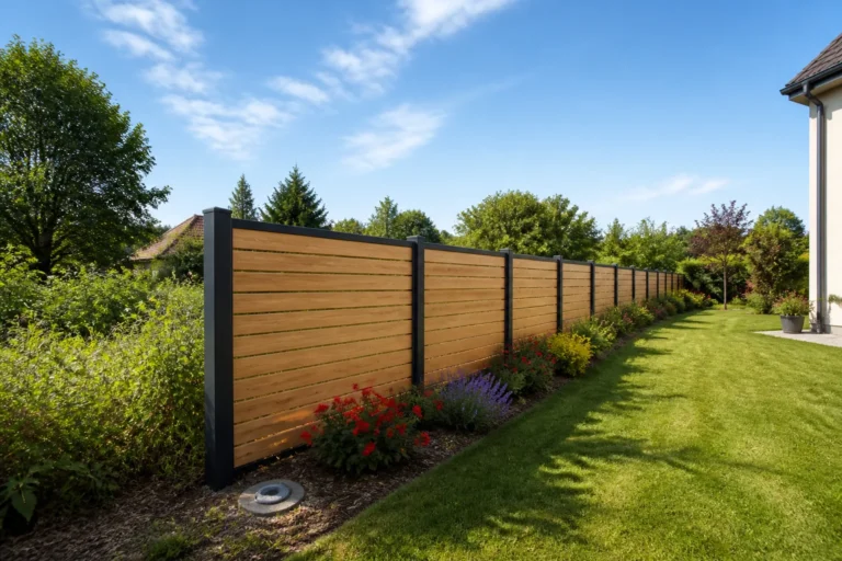 Cloture moderne delimitant un jardin prive