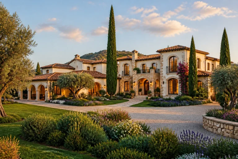 Villa mediterraneenne luxueuse au crepuscule