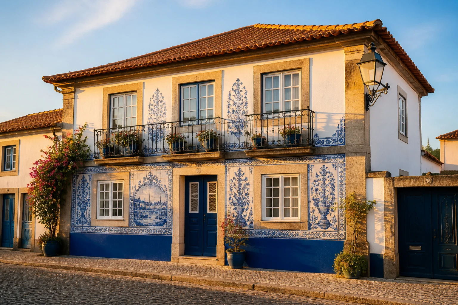 Facade portugaise aux azulejos bleus et blancs