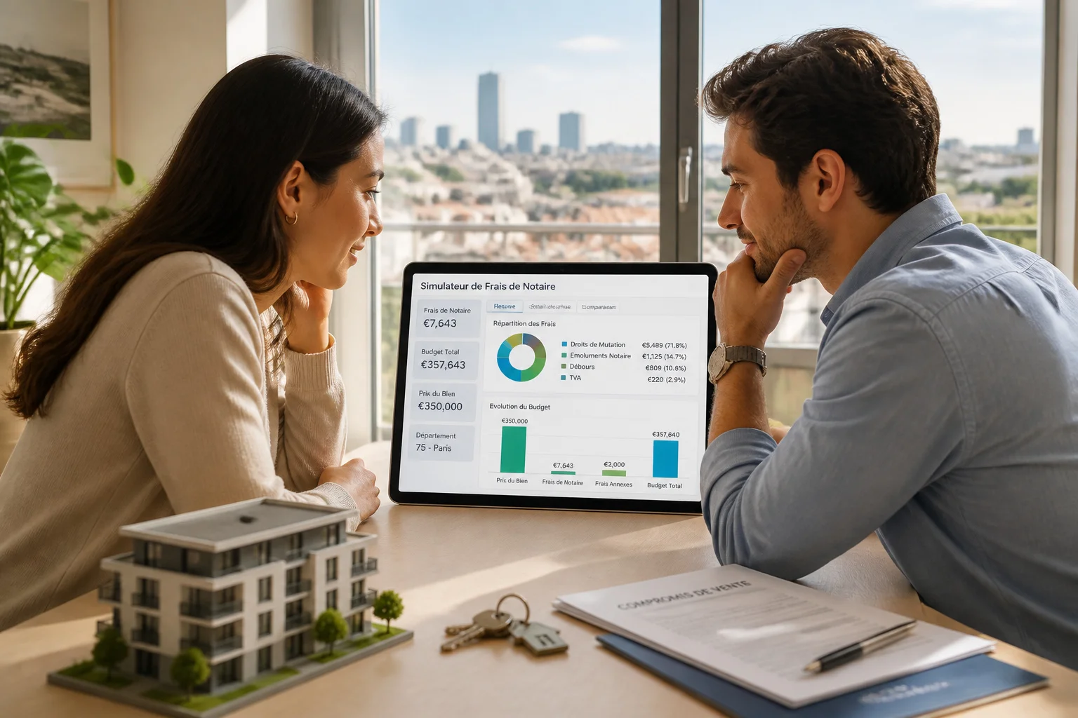 Couple planifiant son budget immobilier