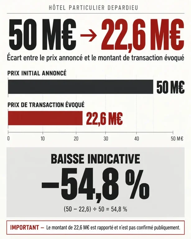 Comparaison du prix initial et du prix de transaction évoqué de l'hôtel particulier Depardieu