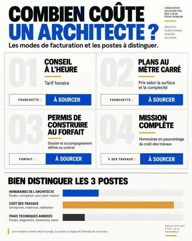 Infographie sur le prix d'un architecte selon la mission et le mode de facturation