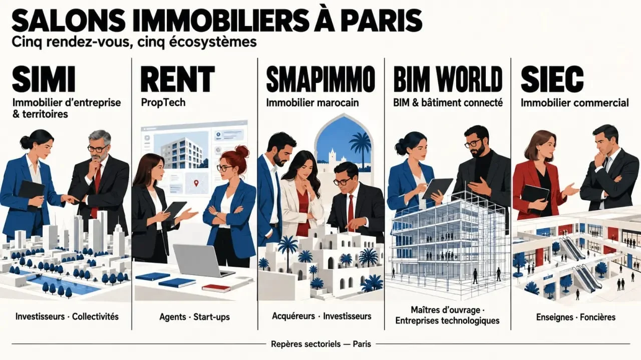 Infographie des principaux salons immobilier Paris selon les publics et spécialités