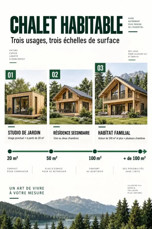 Infographie sur les chalets habitables selon la surface et l’usage