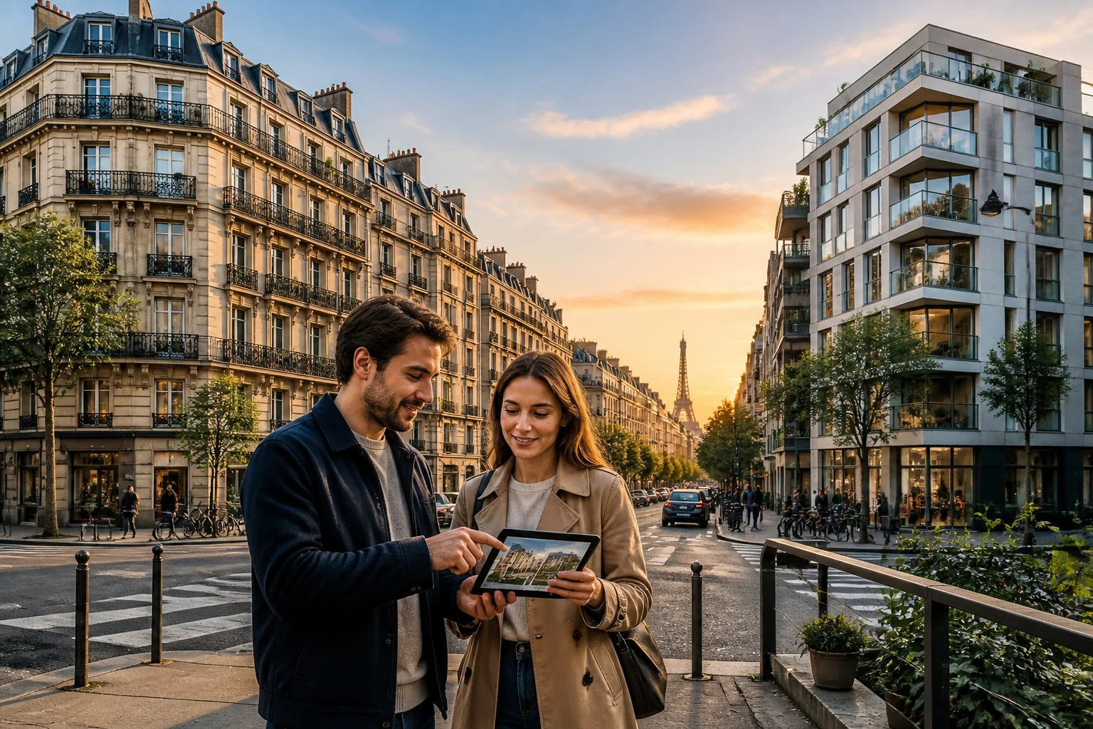 Couple parisien planifiant son avenir