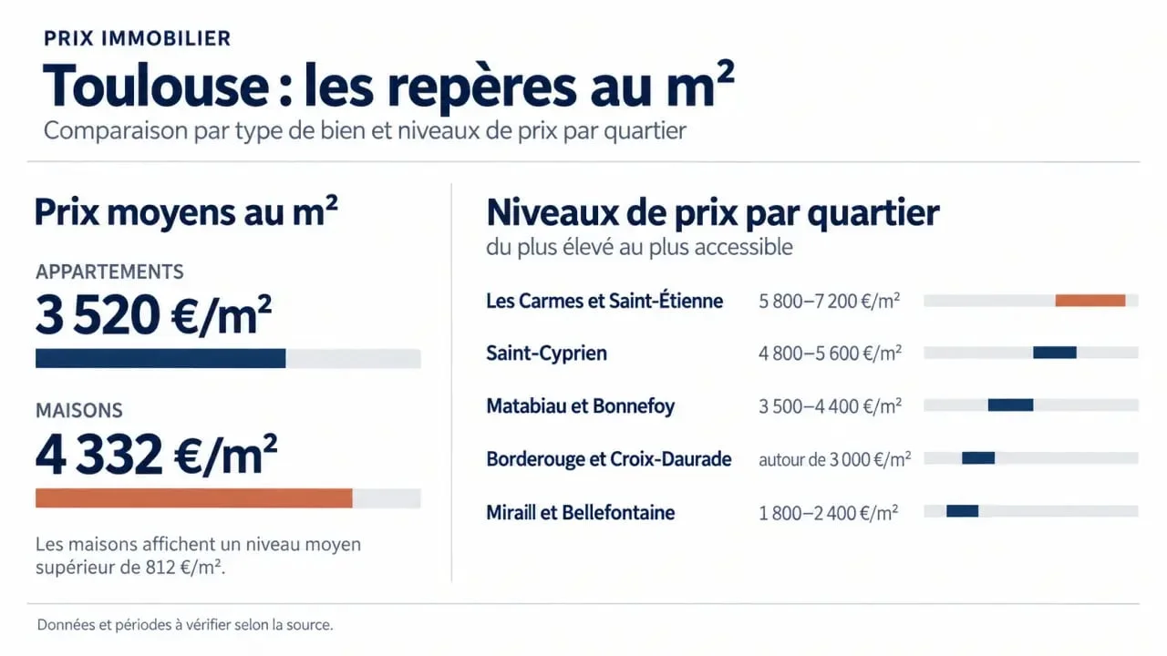 Infographie sur le prix immobilier à Toulouse par type de bien et par quartier