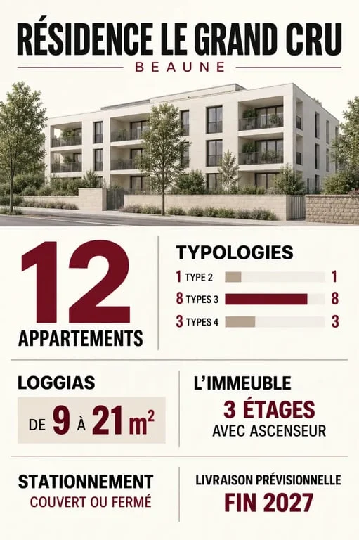 Infographie du programme immobilier Résidence Le Grand Cru à Beaune présenté par Patrick Echinard immobilier