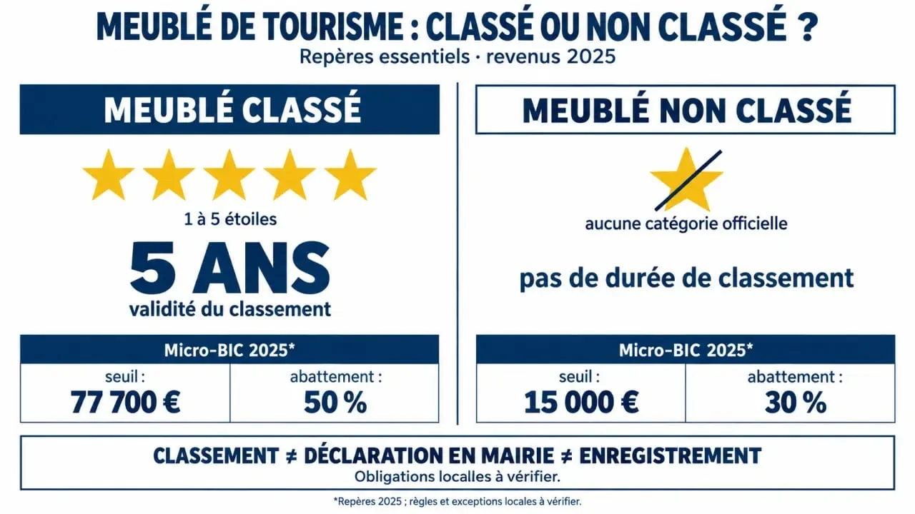 Meublé de tourisme classé ou non classé : comparaison des étoiles, de la validité et de la fiscalité